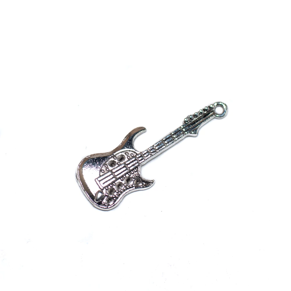 Gitár fityegő, medál, antik ezüst színű, 36x13 mm