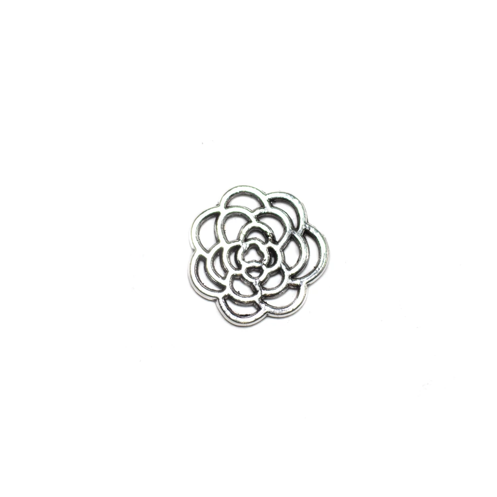 Virág, fityegő, medál, összekötő, antik ezüst színű, 17 mm