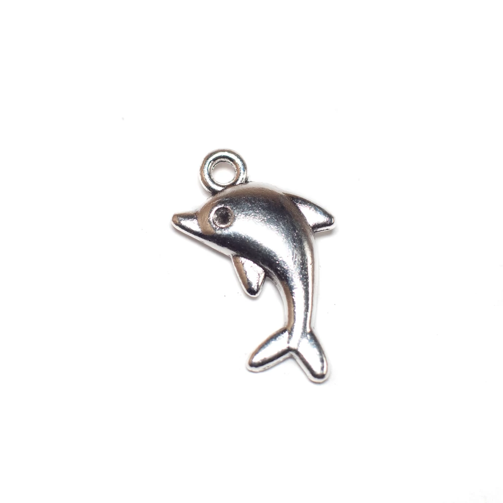 Delfin fityegő medál, antik ezüst színű, 23x15 mm