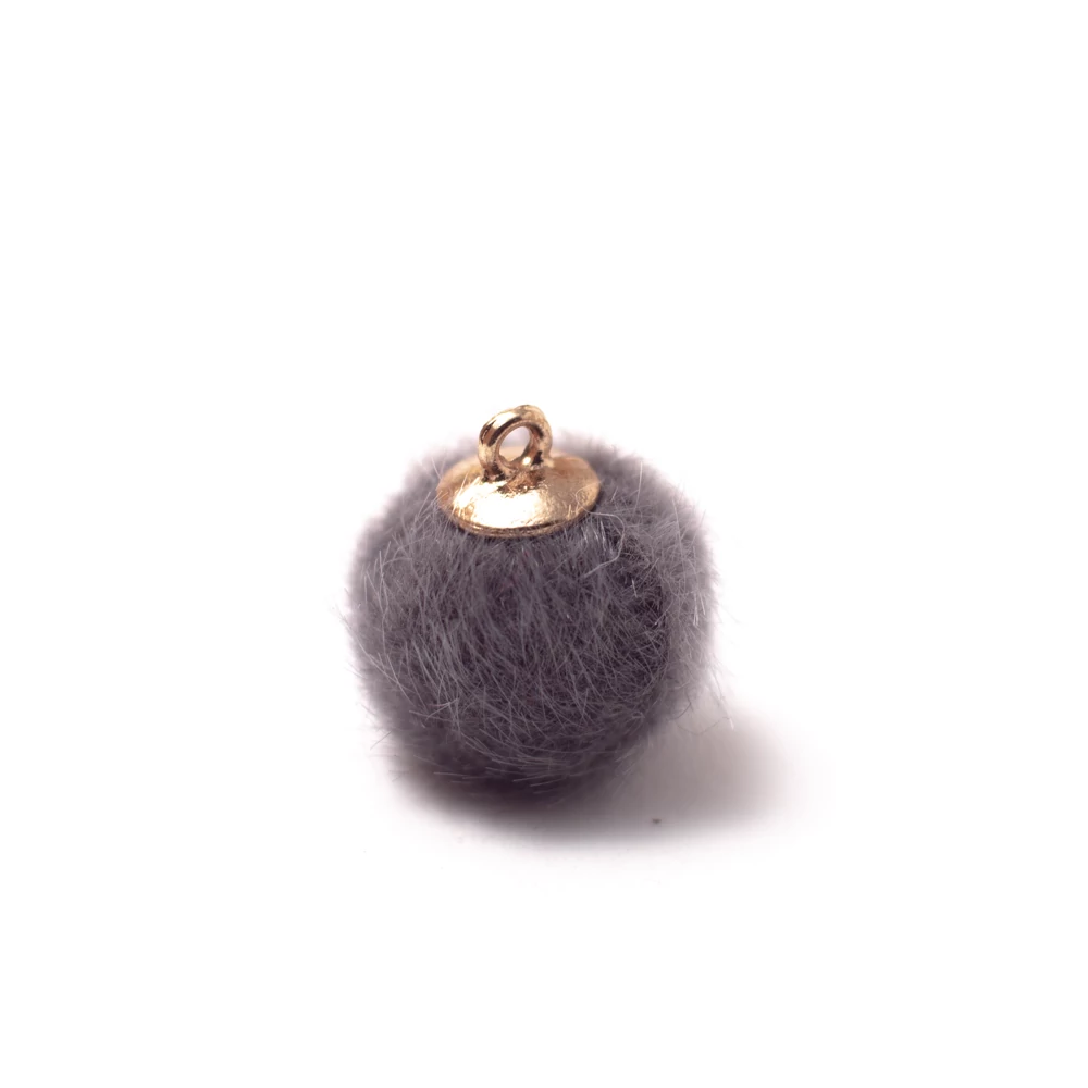 Műszőrme golyó fityegő, medál, szürke, 17 mm
