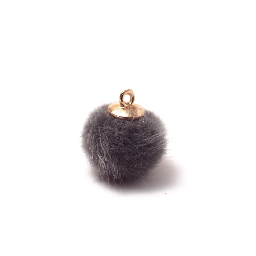 Műszőrme golyó fityegő, medál, sötétszürke, 17 mm