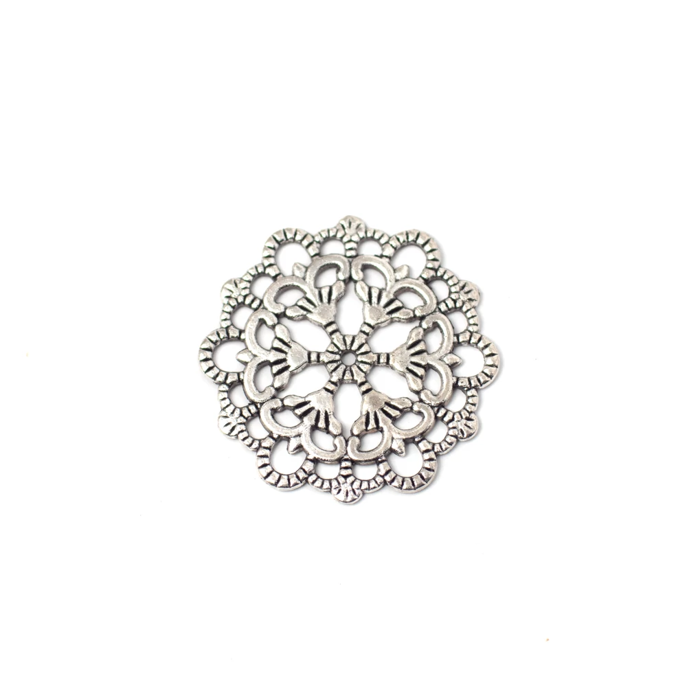 Virág fityegő, medál, összekötő, antik ezüst színű, 30 mm
