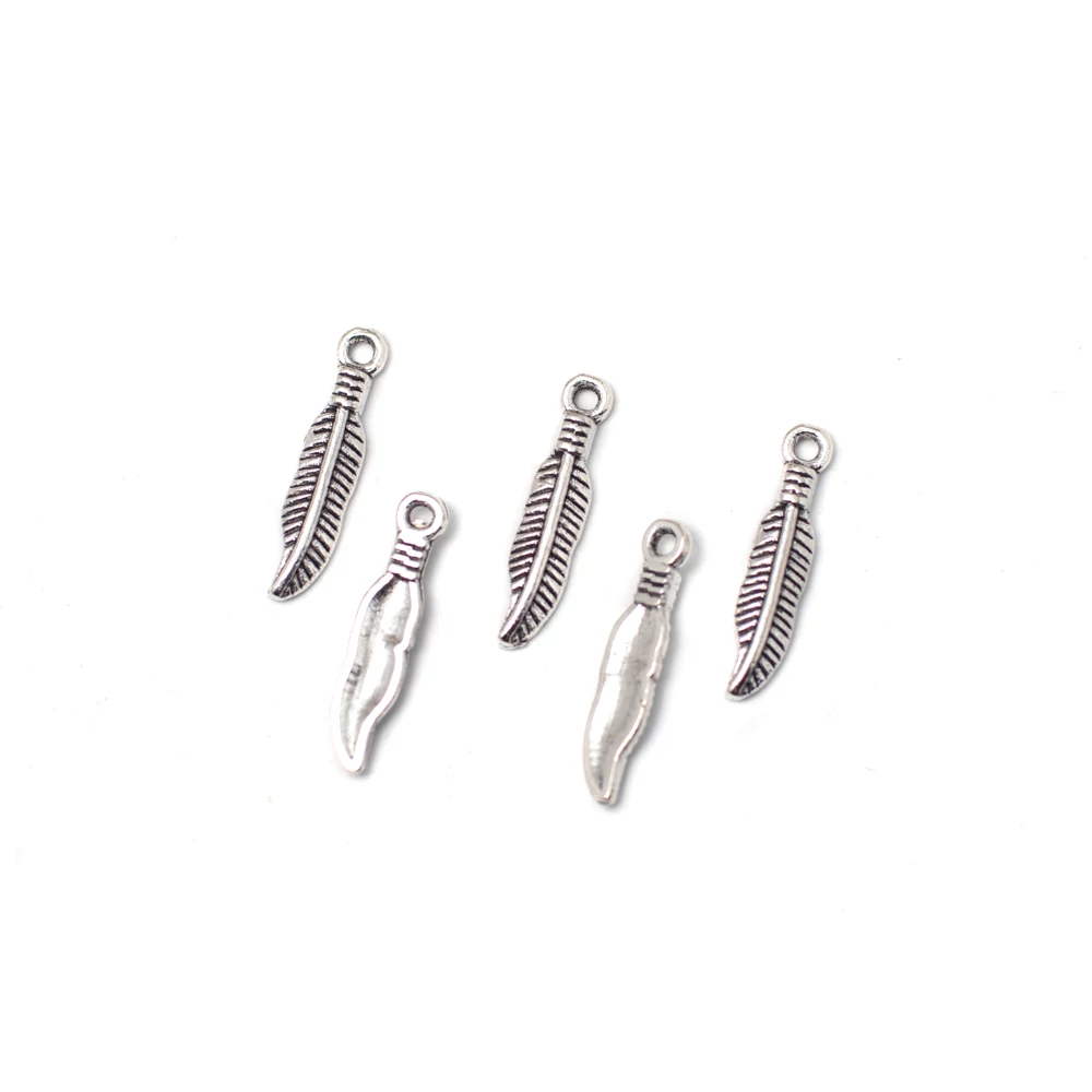 Levél, toll fityegő, medál, antik ezüst színű, 19x4 mm