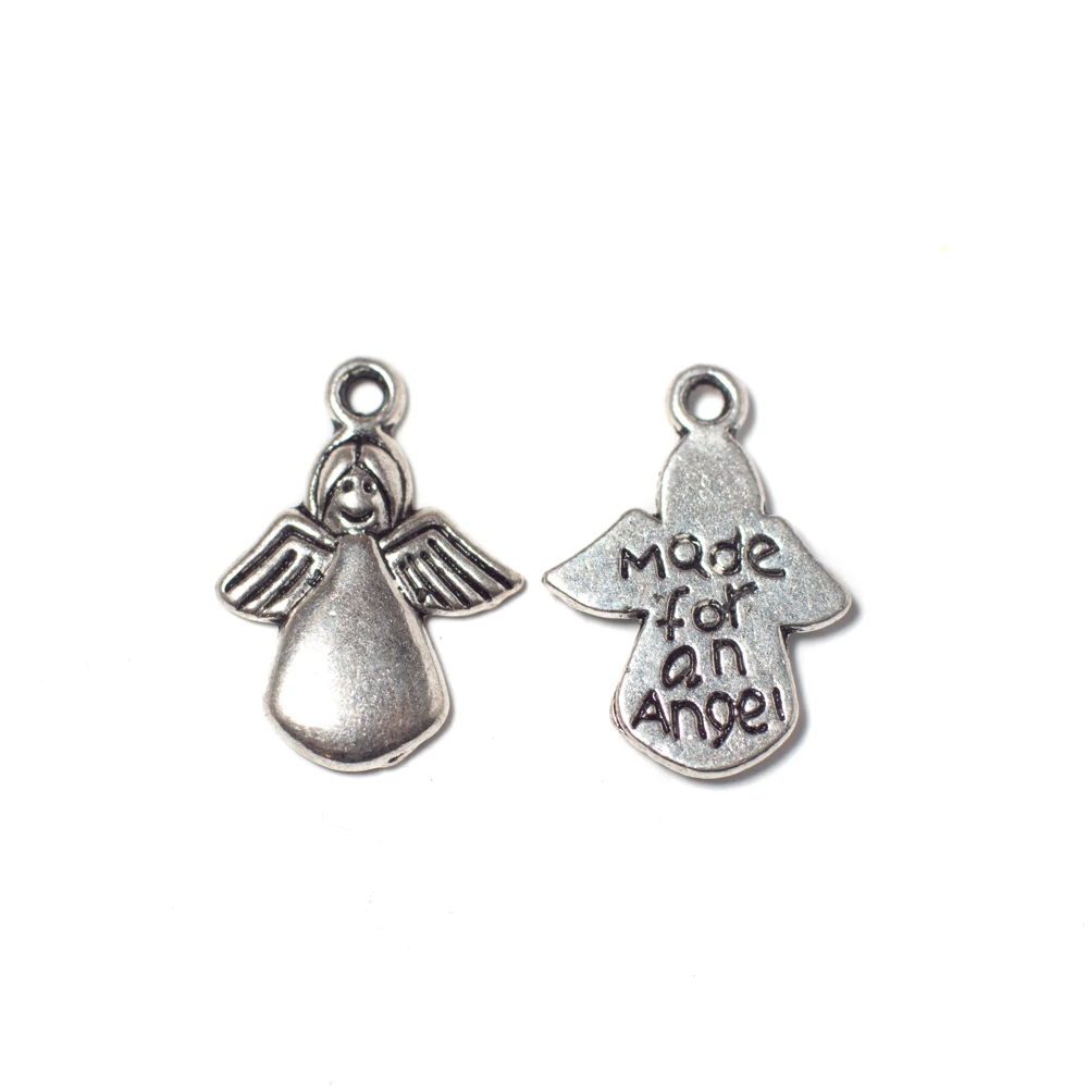 Feliratos angyal fityegő, medál, antik ezüst színű, 17x13 mm