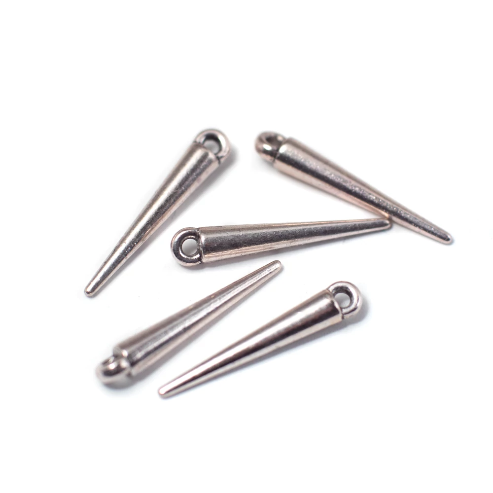 Tüske fityegő, medál, antik ezüst színű, 21x3 mm