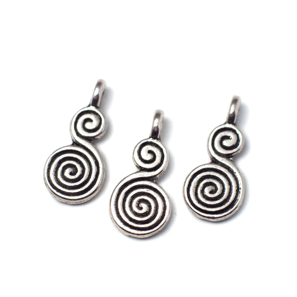 Spirál fityegő, medál, antik ezüst színű, 17x8 mm