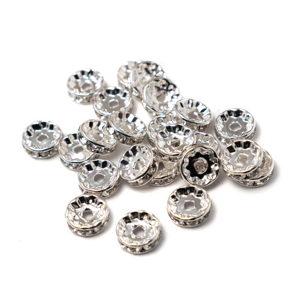 Kristály strasszköves rondell köztes gyöngy, ezüst színű, 10 mm