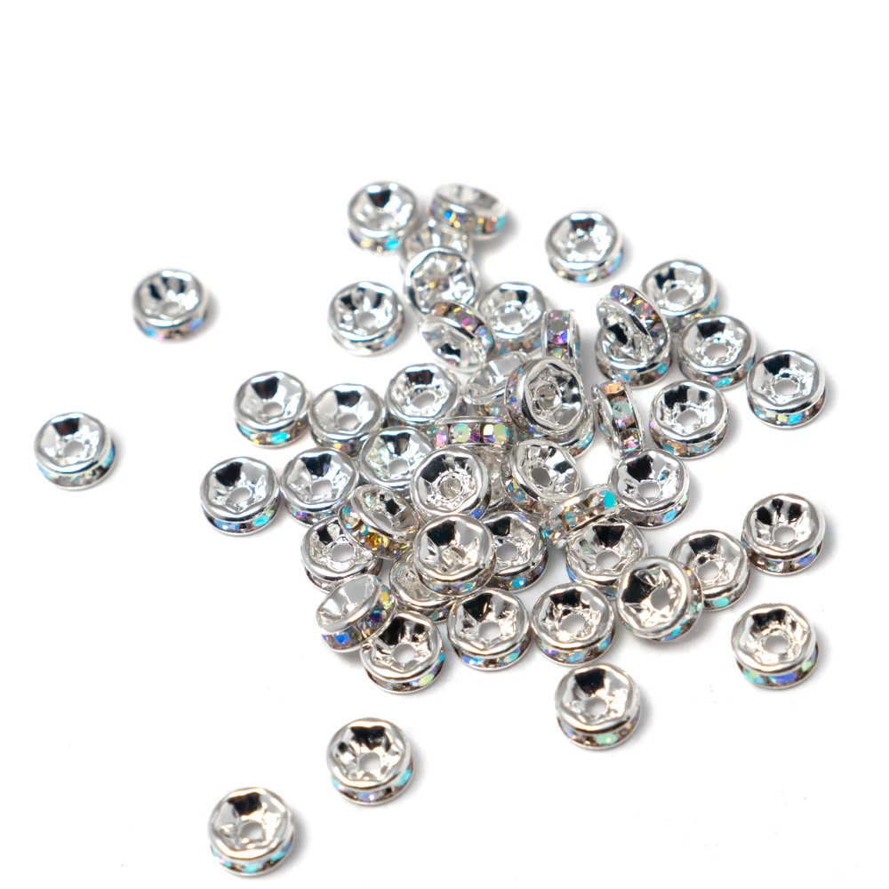 Kristály AB strasszköves rondell köztes gyöngy, ezüst színű, 6 mm