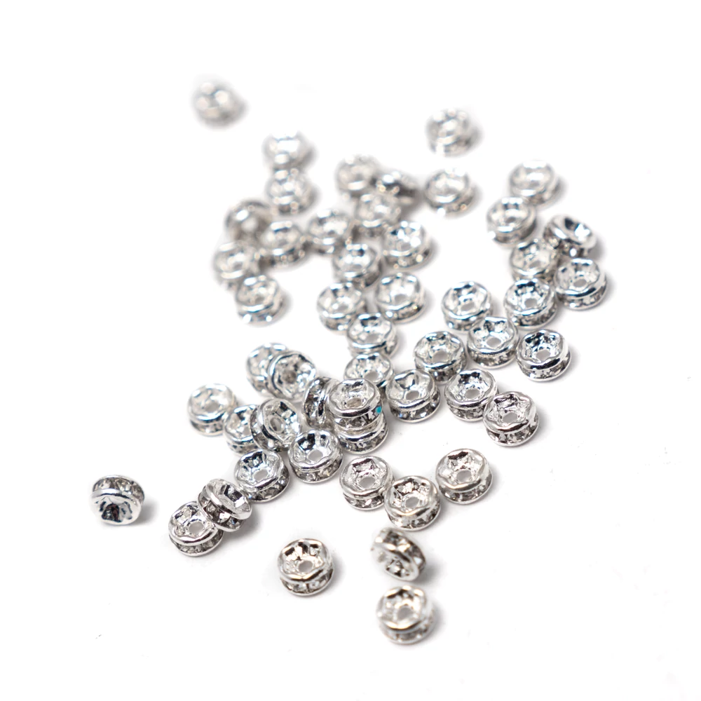 Kristály strasszköves rondell köztes gyöngy, ezüst színű, 4 mm
