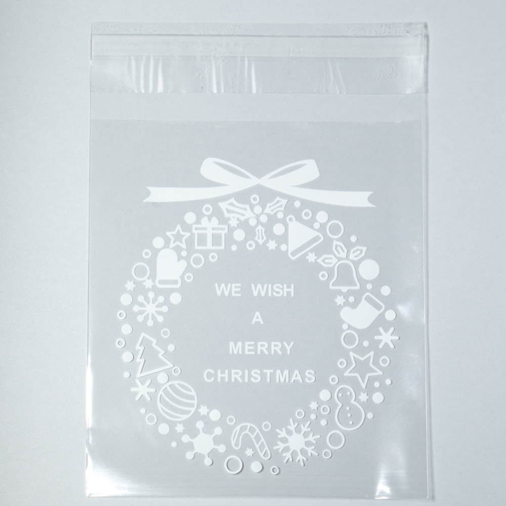 Karácsonyi, feliratos celofán tasak, ajándék, süti, ékszer tasak, 14x10 cm