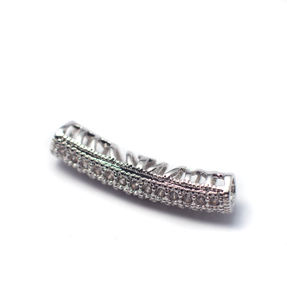 Kristály cirkónia köves cső köztes, antik ezüst színű, 26x6 mm