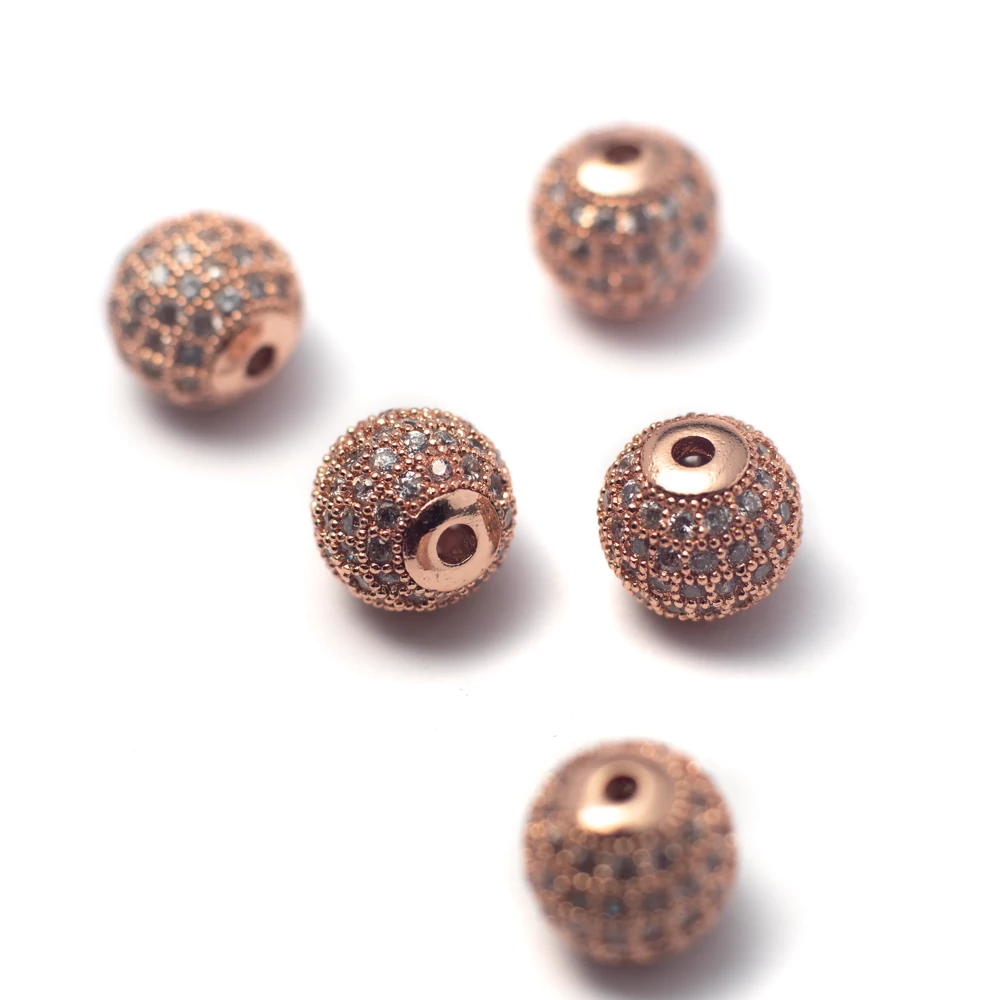 Kristály cirkónia köves gyöngy, köztes, rózsaarany színű, 10 mm