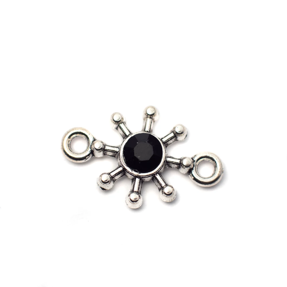 Összekötő fekete strasszkővel, antik ezüst színű, 21x13 mm