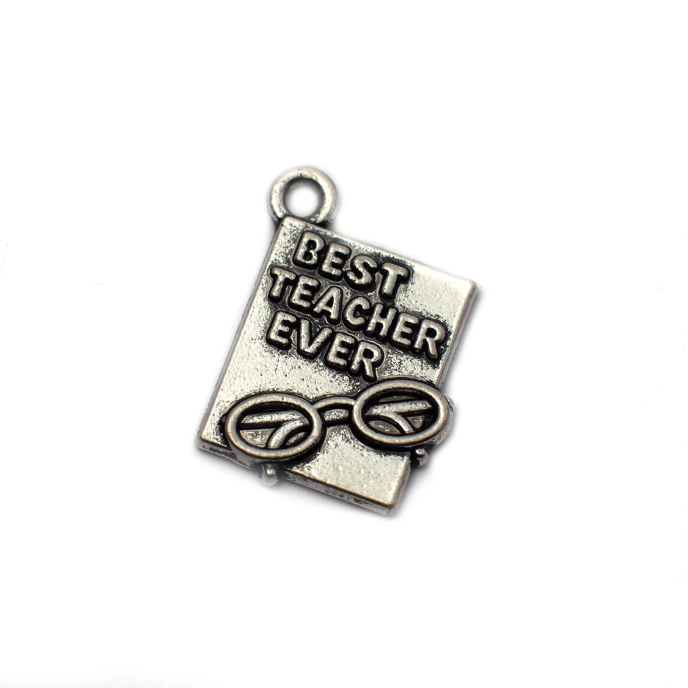Legjobb tanár Best teacher feliratos fityegő medál, antik ezüst színű, 18x13 mm