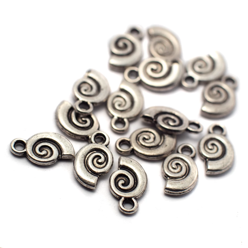 Csigaház, csiga fityegő, medál, antik ezüst színű, 12x7 mm
