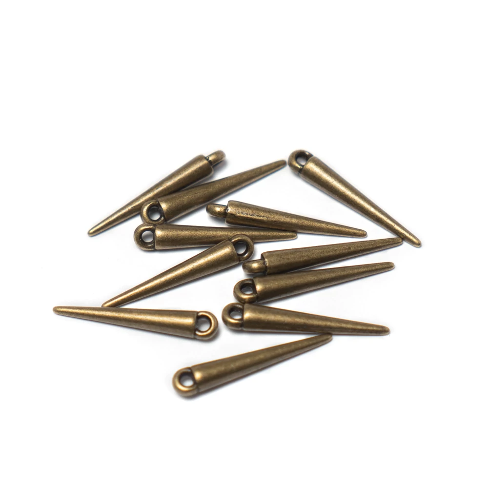 Tüske fityegő, medál, antik bronz színű, 21x3 mm
