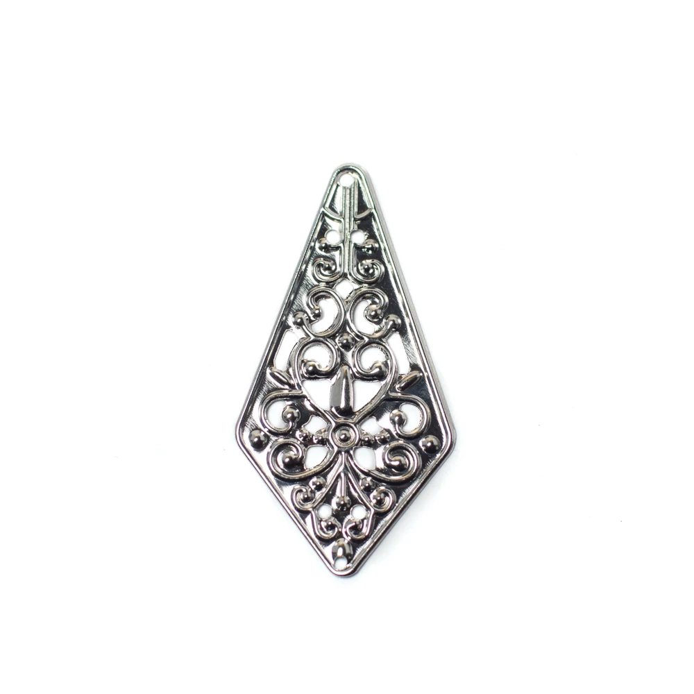 Rombusz összekötő, medálalap, fülbevalóüalap, fityegő, medál, antik ezüst színű,  45x24 mm