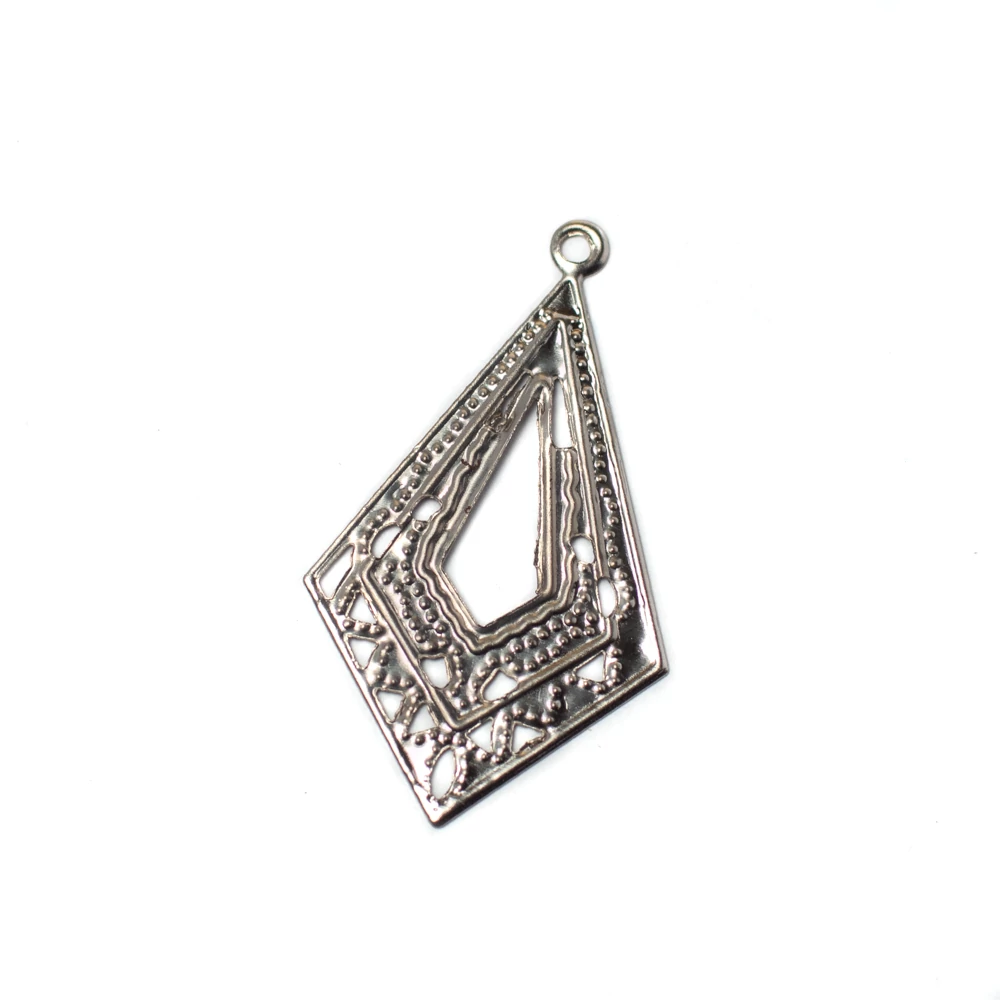 Rombusz összekötő, medálalap, fülbevalóalap, fityegő, medál, antik ezüst színű,  35x20 mm