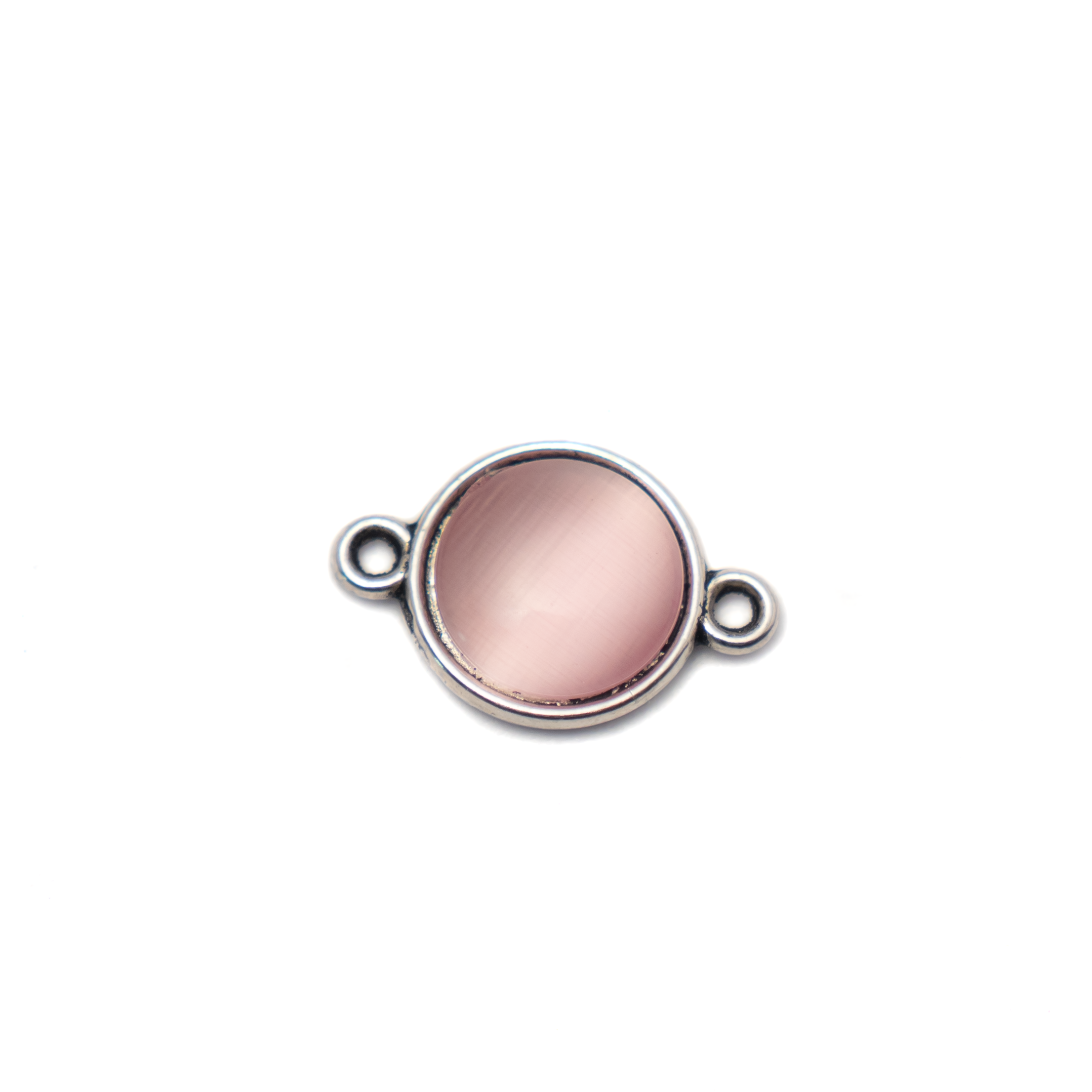 Összekötő rózsaszín macskaszem kabosonnal, antik ezüst színű, 18x12 mm