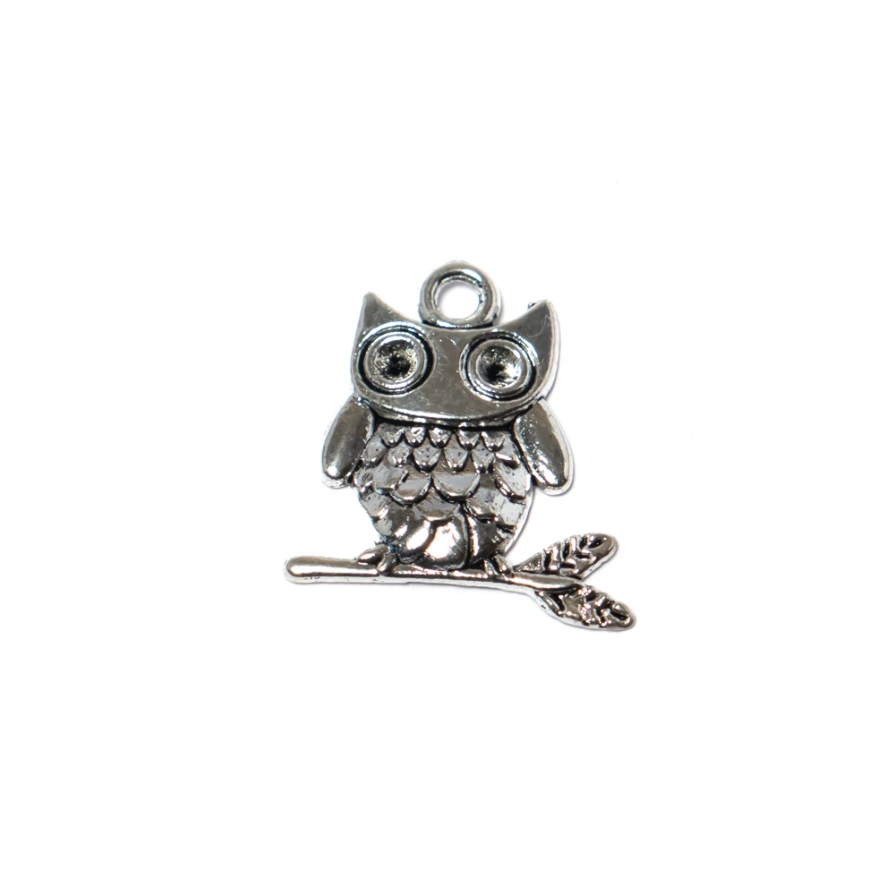 Bagoly fityegő, medál, antik ezüst színű, 25x22 mm