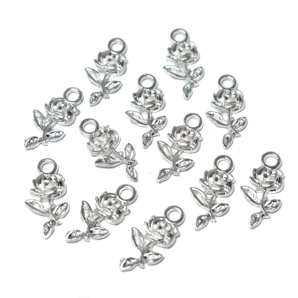 Virág, rózsa fityegő, medál, ezüst színű, 21x11 mm