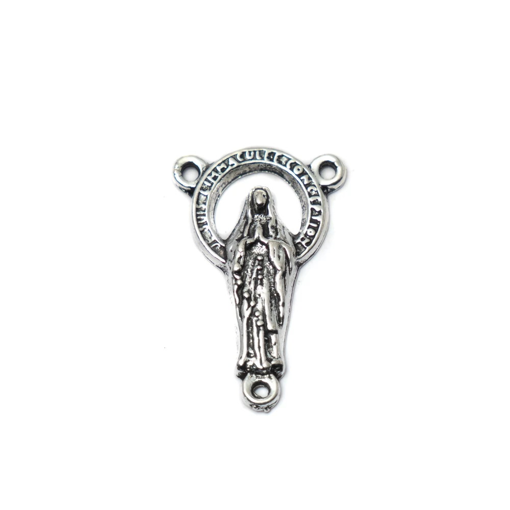 Rózsafüzér összekötő, antik ezüst színű, 24x14 mm