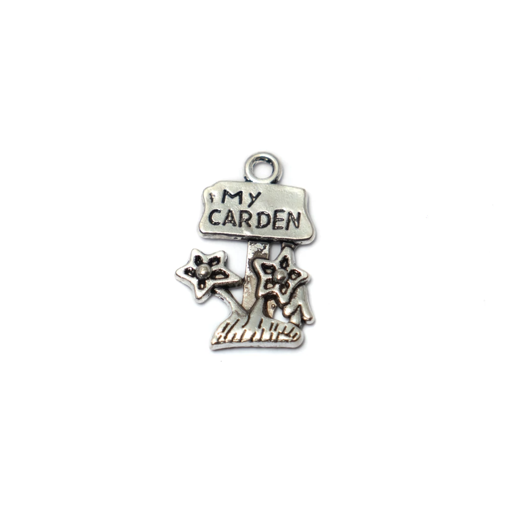 Az én kertem, kert, virág fityegő, medál, antik ezüst színű, 22x15 mm