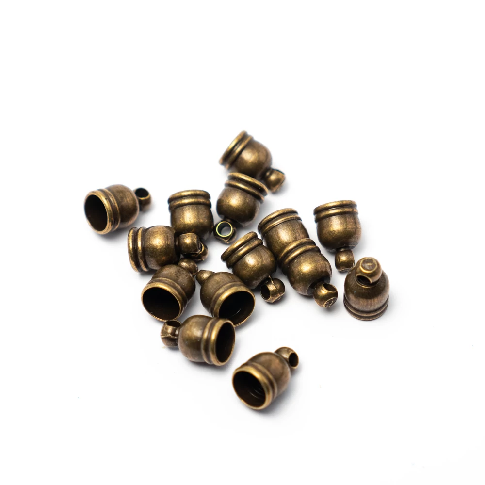 Végzáró, bőrvég, bojt vég, bojt kupak, antik bronz színű, 9x5 mm