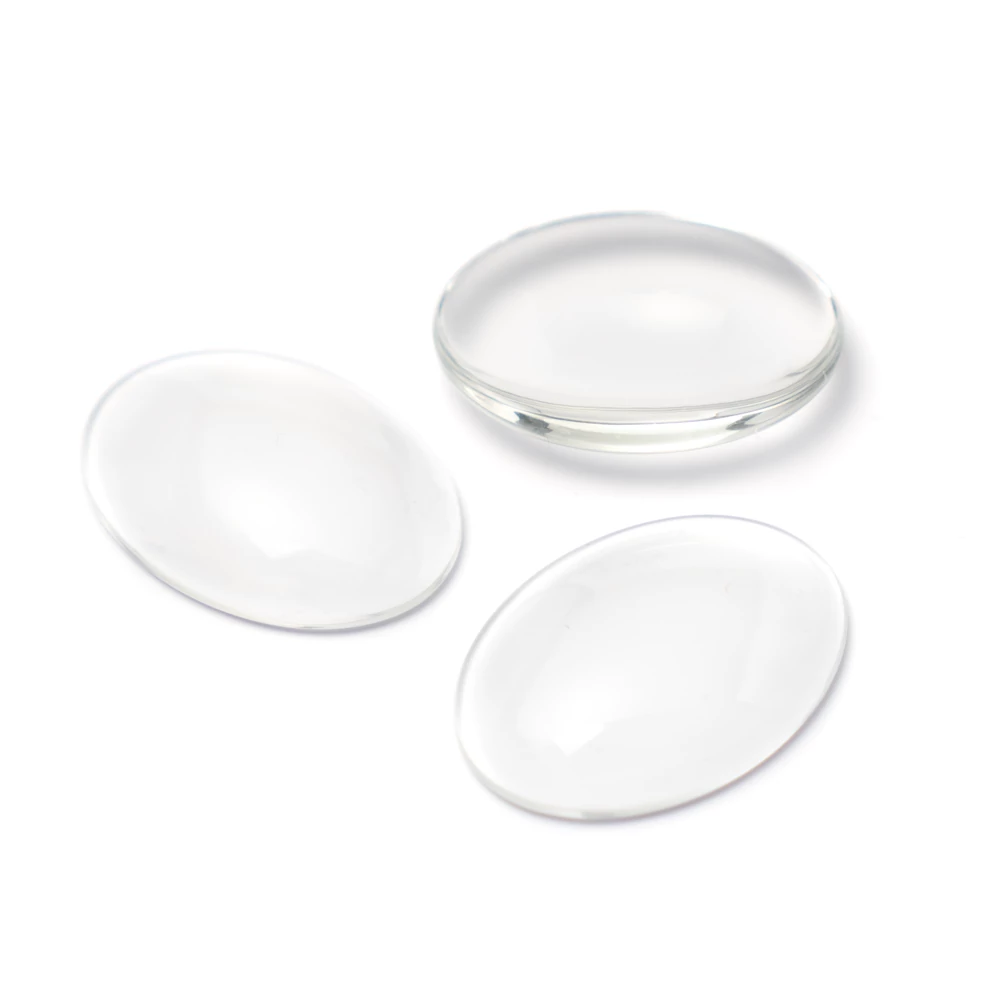 Átlátszó üveglencse, kaboson, ovális, 25x18 mm