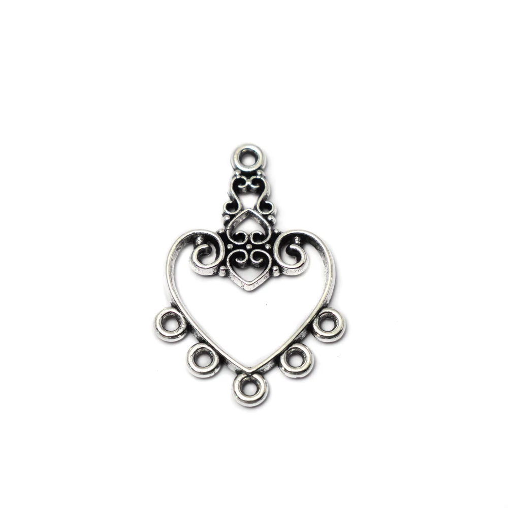 Díszes összekötő, fülbevalóalap, antik ezüst színű, 31x21 mm