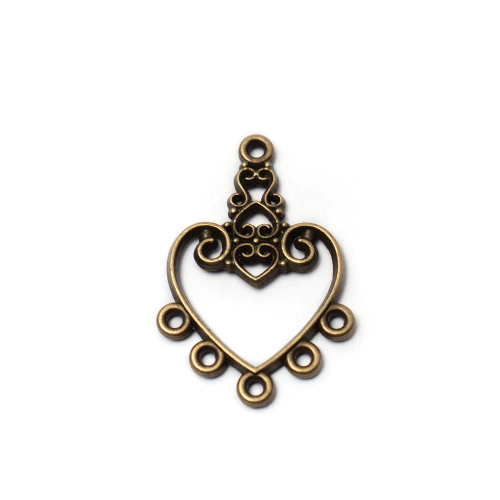 Díszes összekötő, fülbevalóalap, antik bronz színű, 31x21 mm