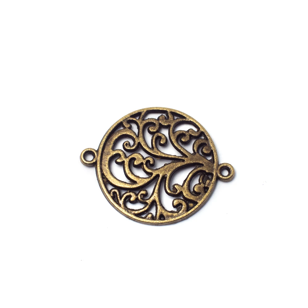 Mintás összekötő, medálalap, fülbevalóalap, fityegő, medál, antik bronz színű, 30x24 mm