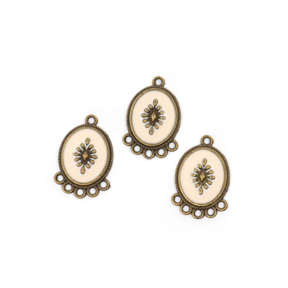 Púder rózsaszín, festett összekötő, fülbevalóalap, antik bronz színű, 21x14 mm