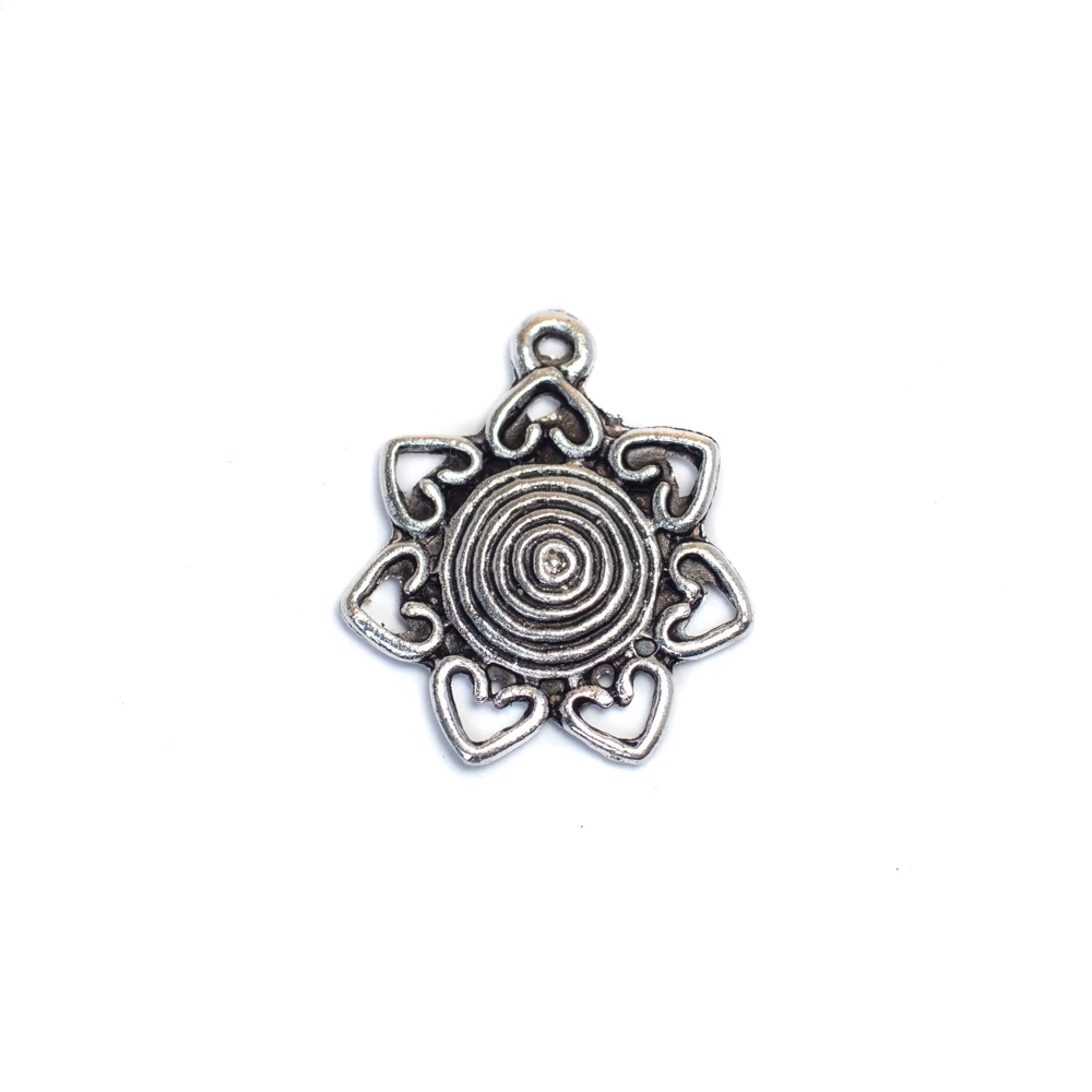 Nap, virág, szív fityegő, antik ezüst színű, 25x22 mm