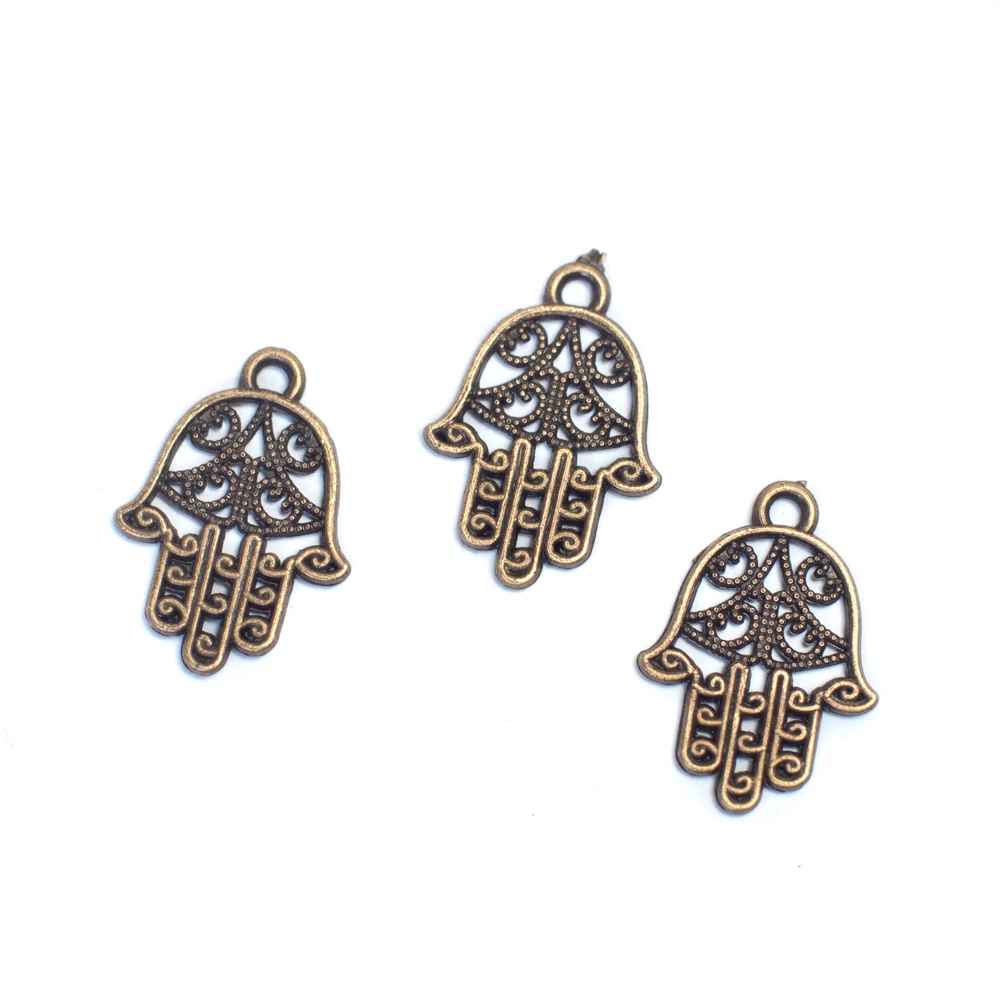 Hamza kéz fityegő, medál, antik bronz színű, 21x15 mm