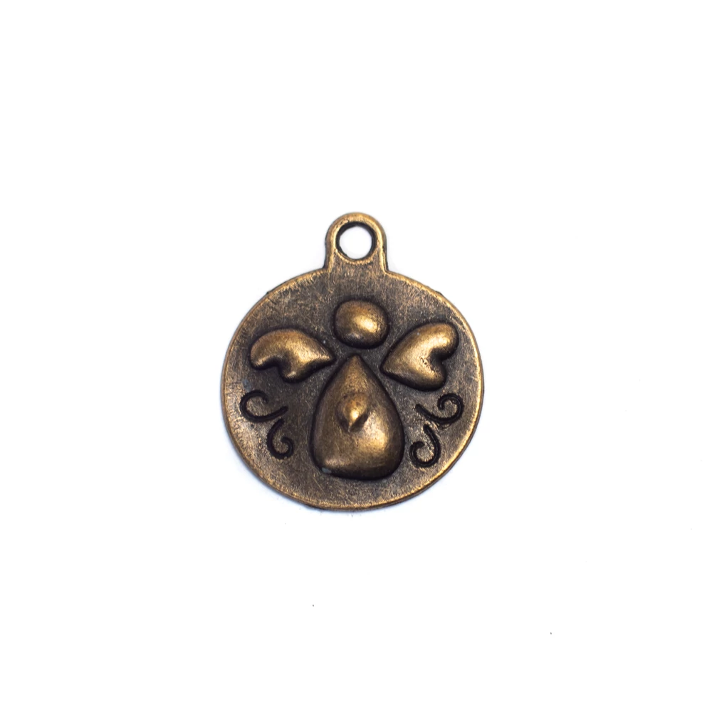 Angyal fityegő, medál, antik bronz színű, 20x18 mm