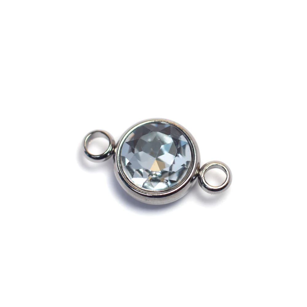 Kristály ezüst strasszköves összekötő, rozsdamentes acél, 17x10 mm