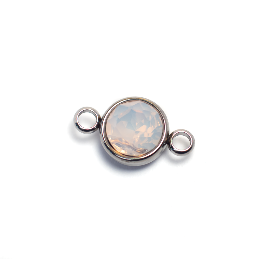 Opál rózsaszín strasszköves összekötő, rozsdamentes acél, 17x10 mm