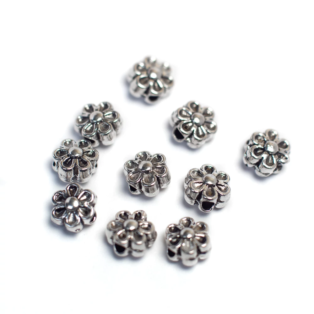 Virág köztes, antik ezüst színű, 6x4 mm, 10 db/cs