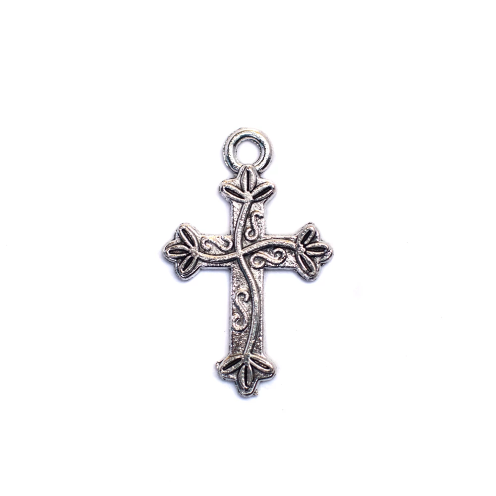 Kereszt fityegő, medál, antik ezüst színű, 24x16 mm