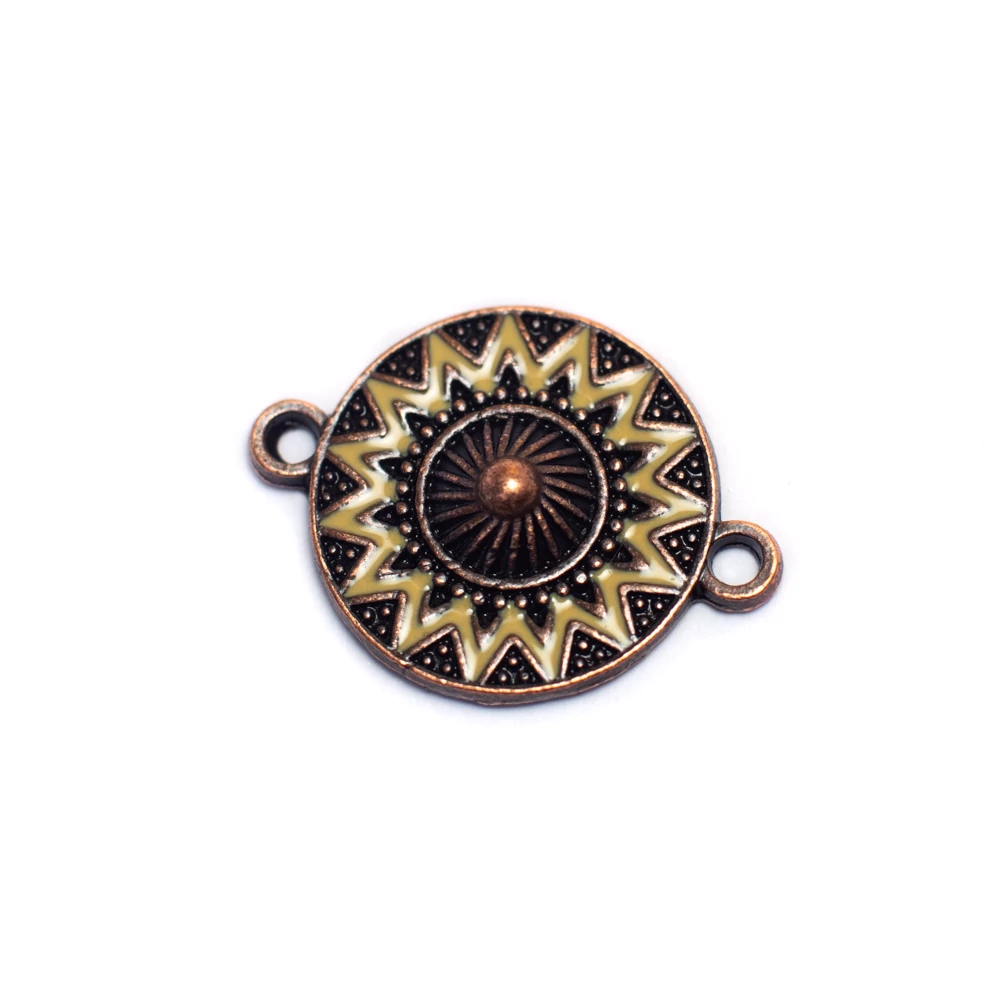 Festett, kerek medál, medálalap, összekötő, vörösréz színű, 24x18 mm
