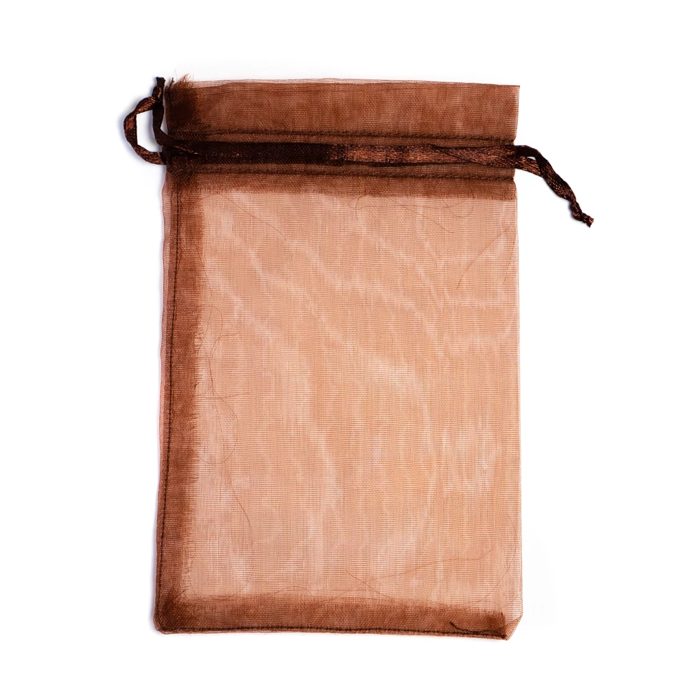 Barna organza tasak, ajándék zacskó, 15x10 cm