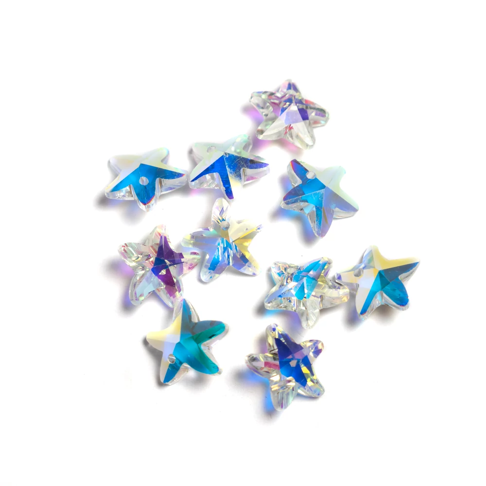 Színjátszó csillag üveg fityegő, medál, 14x14 mm