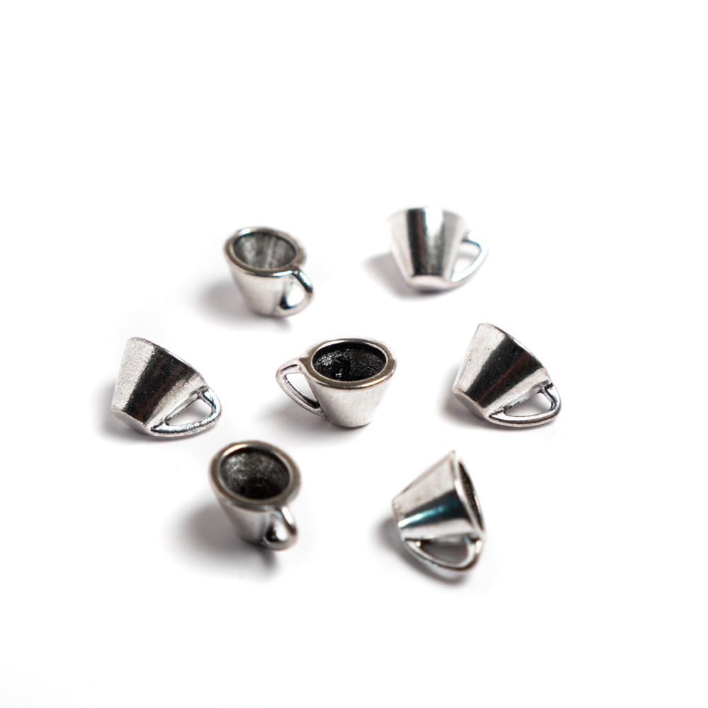 Csésze fityegő, medál, antik ezüst színű, 12x8x8 mm