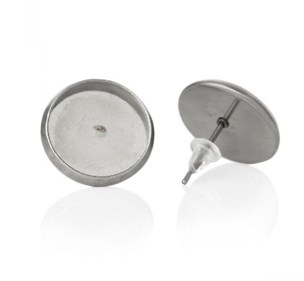 Kerek tányéros bedugós fülbevalóalap, acél, 10x12 mm, 10 mm-es lencséhez, 1 pár/cs
