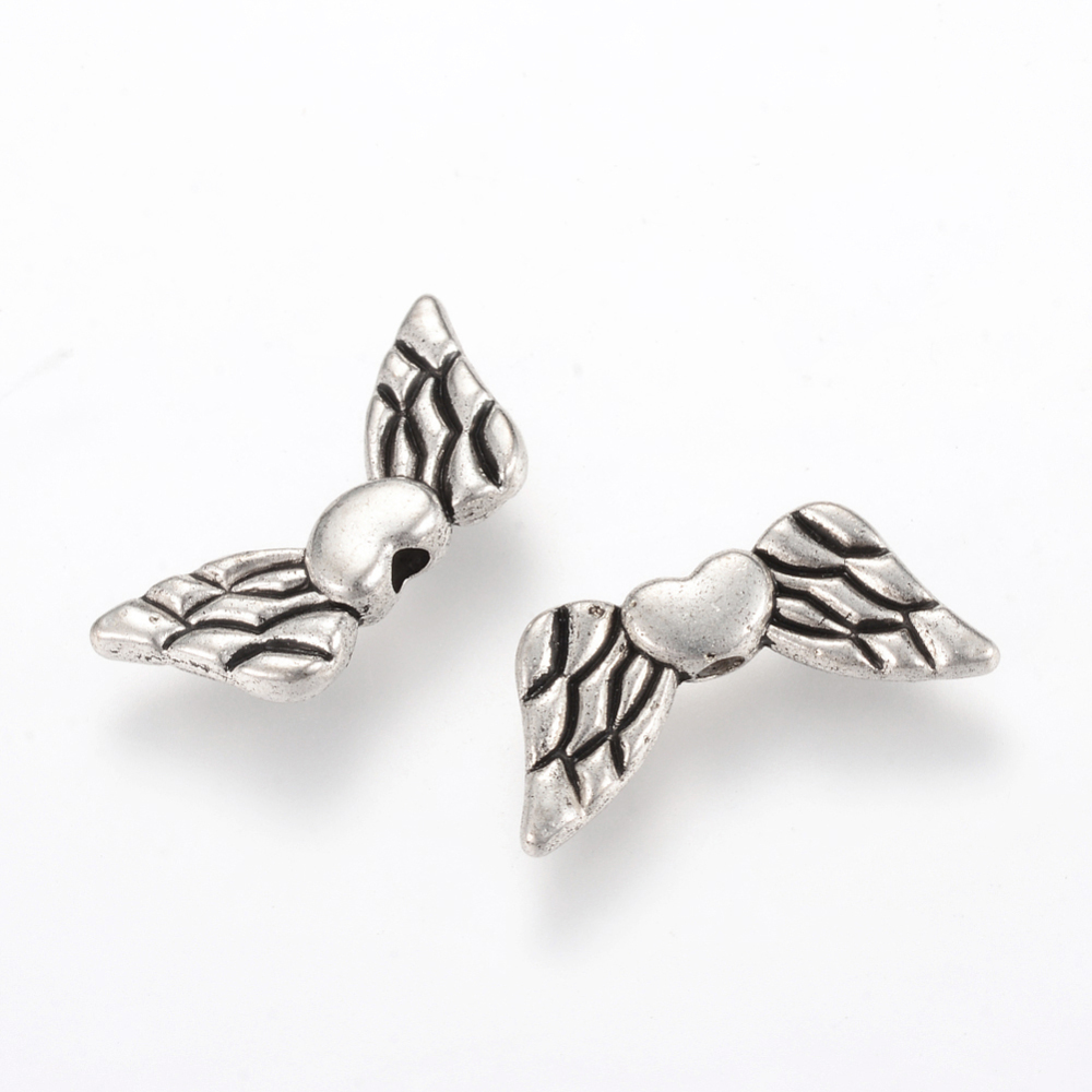 Angyalszárny köztes, antik ezüst színű, 18x8 mm
