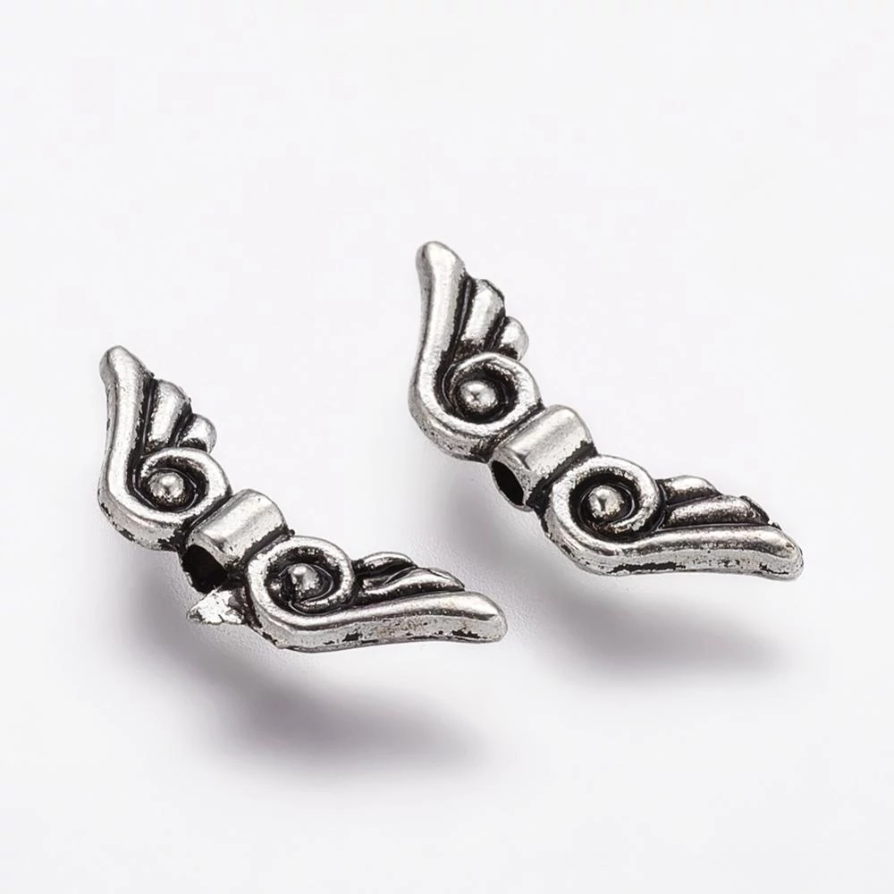 Angyalszárny köztes, antik ezüst színű, 15x5 mm