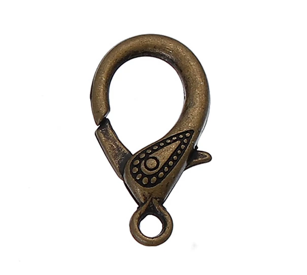 Karabíner, antik bronz színű, 31x17 mm