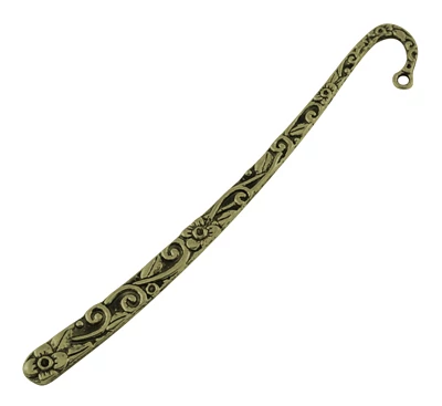 Virág mintás könyvjelző, antik bronz színű, 118 mm