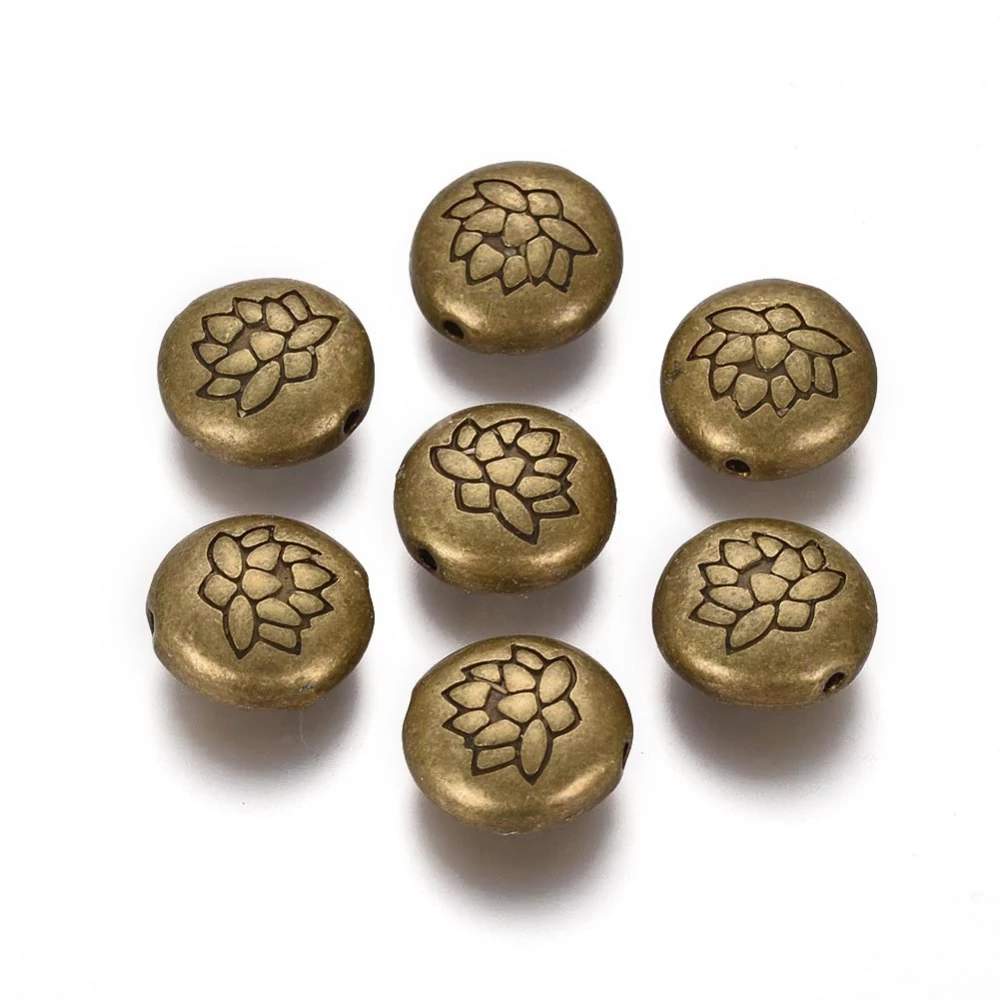 Lótusz virág mintás köztes, antik bronz színű, 14x6 mm